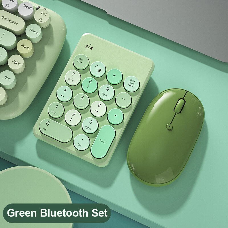 Clavier et souris numérique sans fil Bluetooth, pour Macbook, ordinateur portable, tablette, 18 touches: Green with Mouse