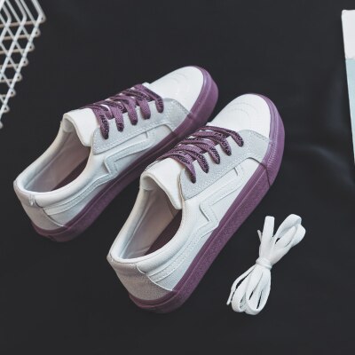Kvinder fritidssko blandede farver snøre dame sneakers tenis feminino zapatillas deportivas mujer chaussure femme 35-40: Hvid lilla / 36