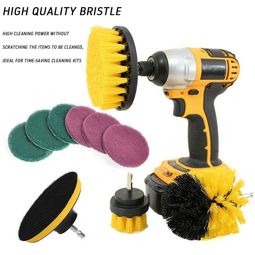 10pcs/set Electric Drill Brush Scrub Pads Kit Power Scrubber Cleaning Kit Cleaning Brush Scouring Pad for Carpet Glass Car Clean