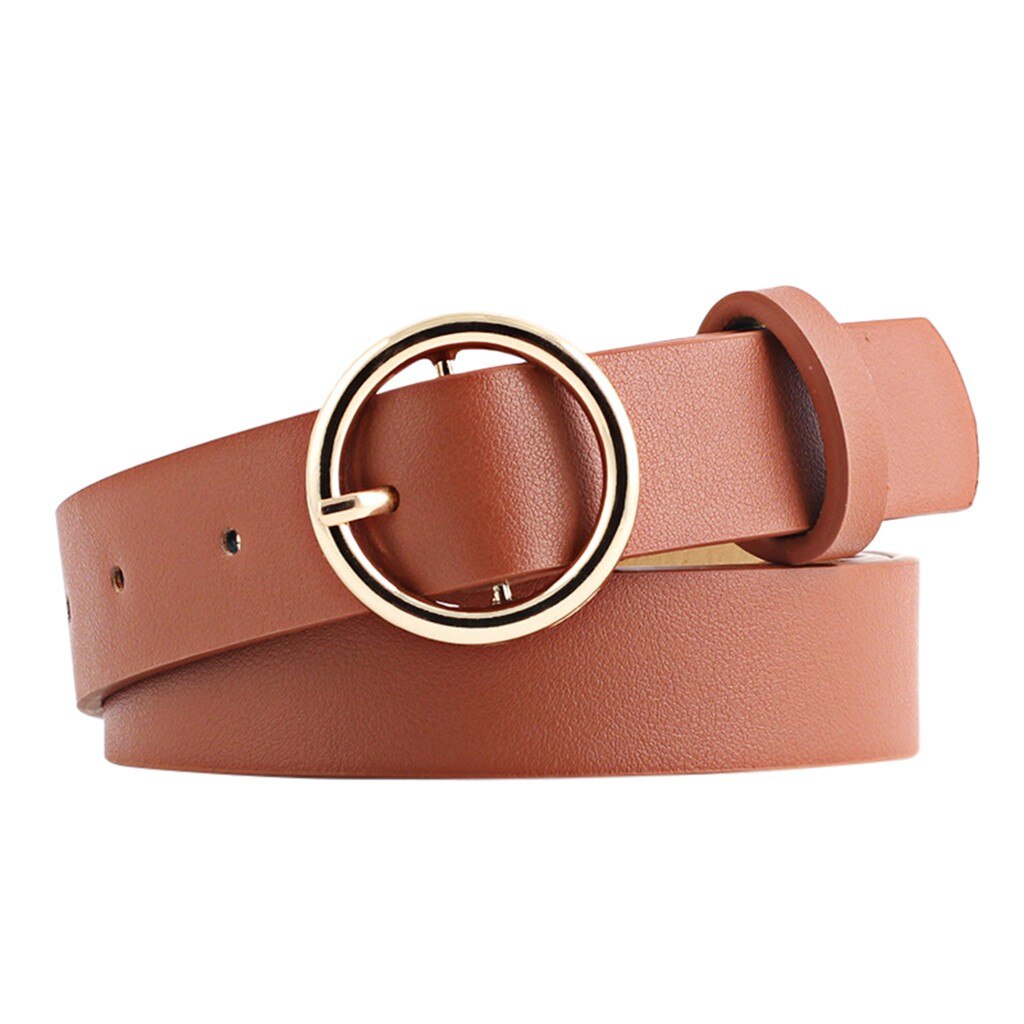 Correas de cuero para dama Hipster accesorios Casual Pin hebilla decoración Popular Vintage aleación cinturón con hebilla redonda # A: Khaki 