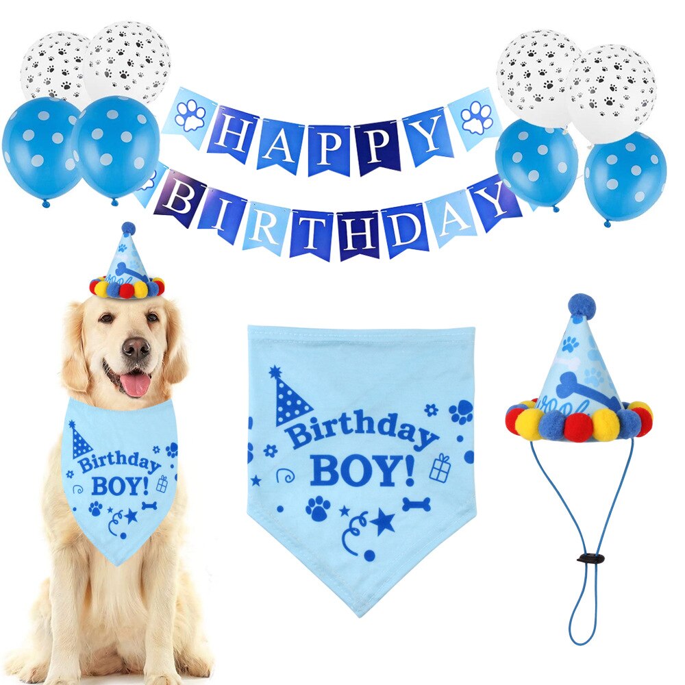 Hund fødselsdag bandana hat tørklæde fest leverer dekorationer søde fødselsdagsdragt ideelle til små mellemstore hunde katte: 11 stk blå
