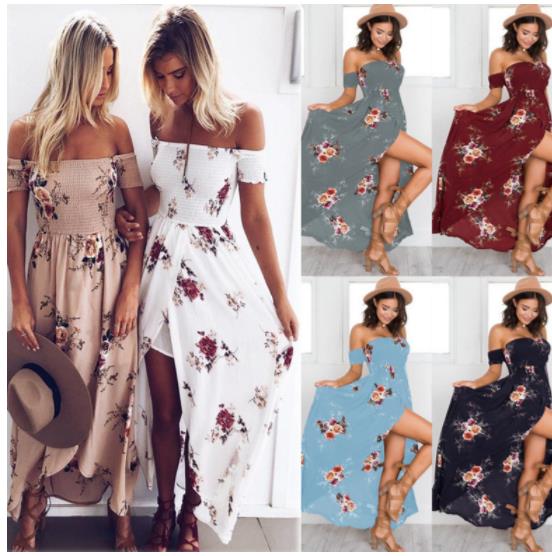 Lange jurk dames off shoulder strand zomerjurken bloemenprint vintage chiffon witte jurk vestidos de festa