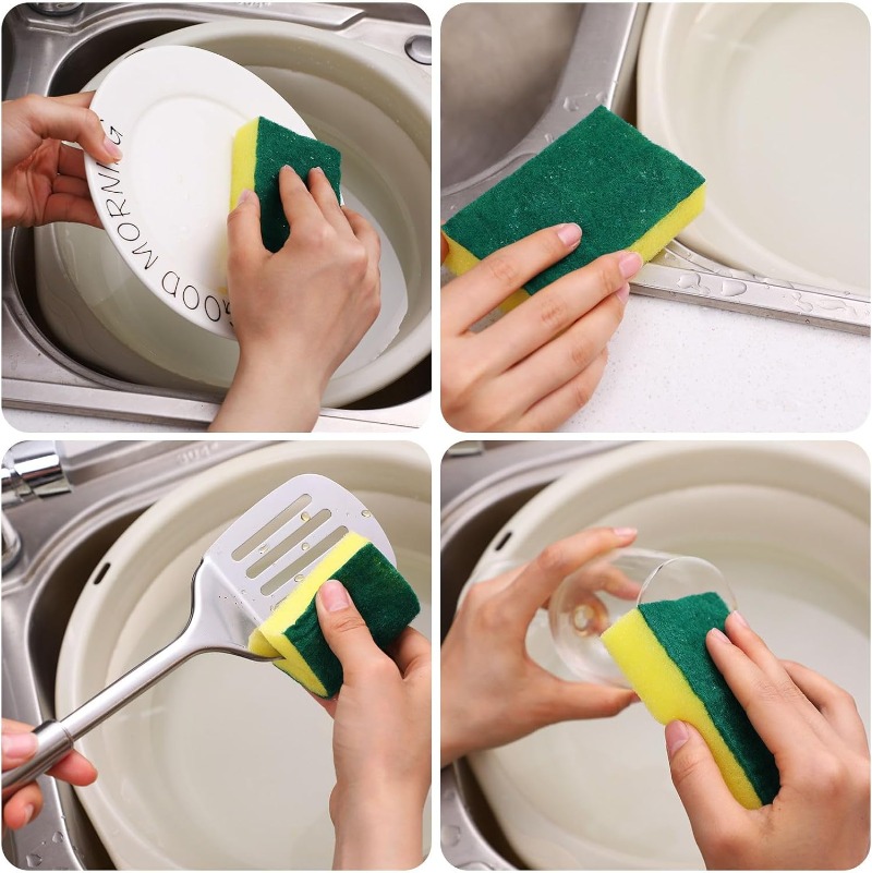 100/1Pcs Kitchen Dishwashing Sponge Household Cleaning Brush Sponge Soft Absorbent Clean Rub Pot Rust Pad Scouring Removing Kits