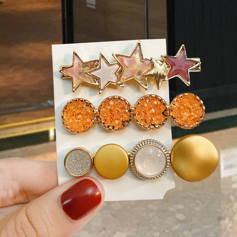 1 ensemble Macaron cristal strass pince à cheveux étoile amour forme Barrettes épingles à cheveux géométrique cheveux accessoires