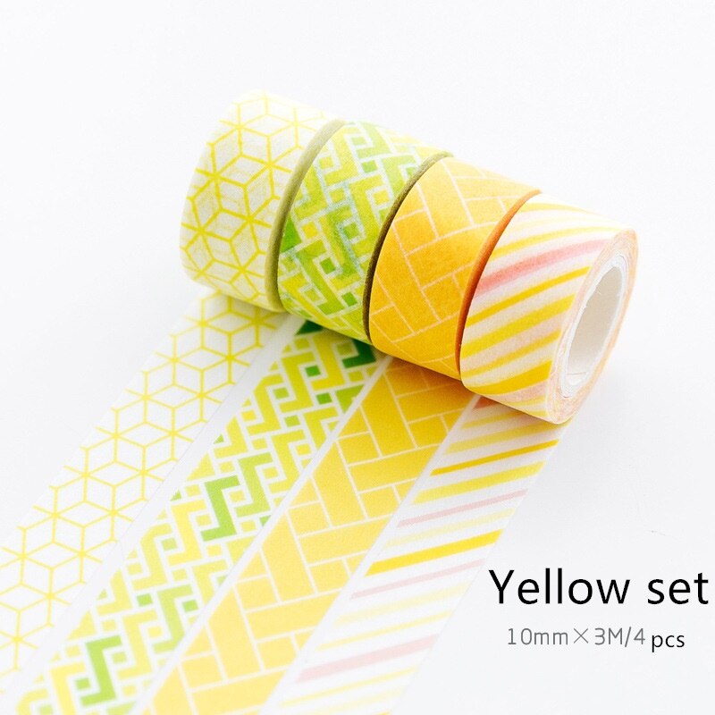 4 st super mini färg papper washi tejp 10mm spetspläd mosaik mönster maskeringstejper klistermärken hem diy konst dagbok dekoration  a6012: Gul uppsättning
