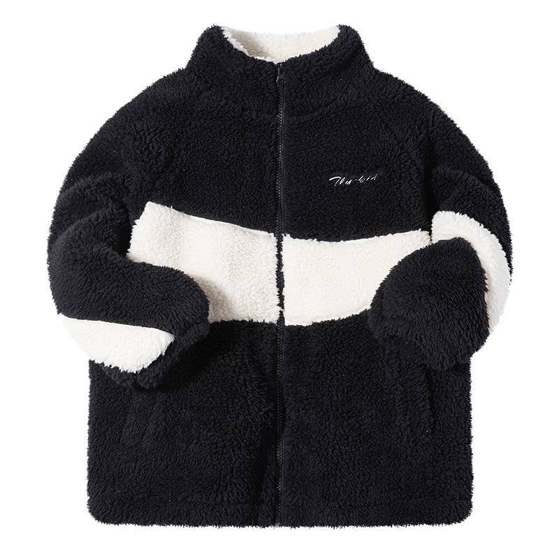 TON LION KIDS Boys Winter Coat, Warm Coat, High Collar Black and White Stitching Plush Coat, Boys&#39; Clothing: black / 140