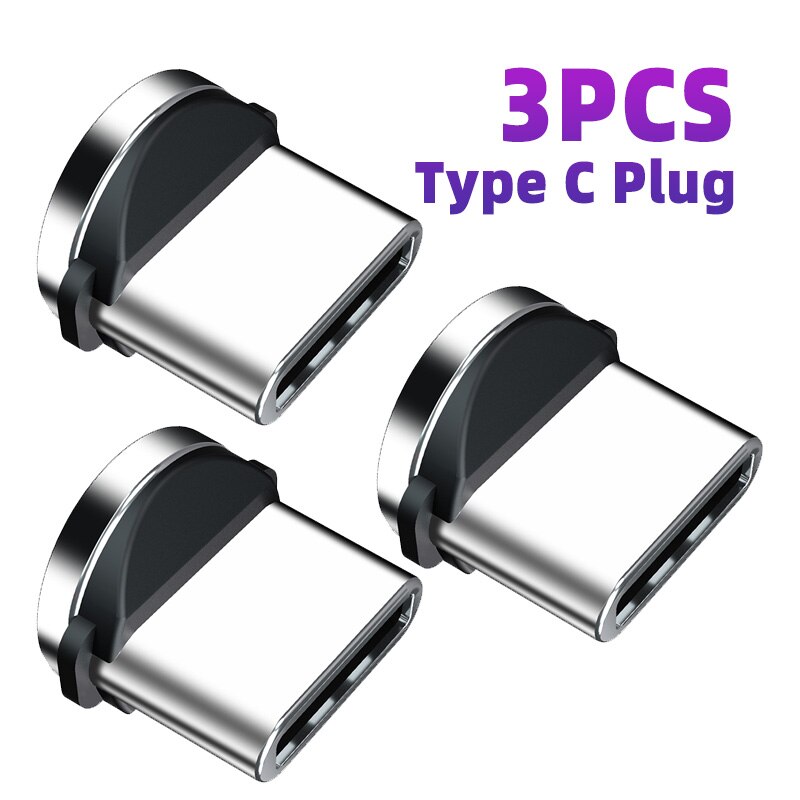 Ronde Magnetische Kabel Plug Type C Micro Usb C 8 Pin Stekkers Snelle Opladen Adapter Telefoon Microusb Type-C magneet Lader Stof Plug: 3Pcs Type C Plug