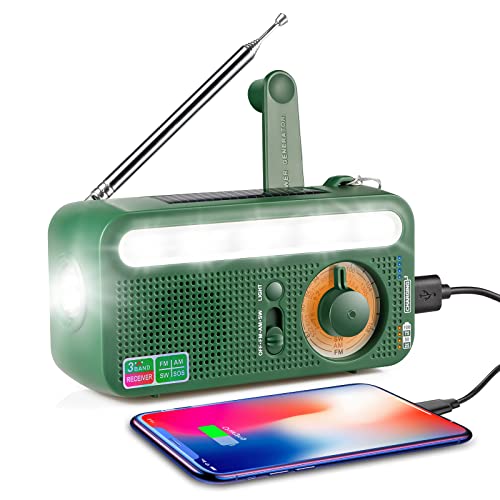 Radio de mano recargable con energía Solar, lámpara de lectura con linterna, Batería Externa de 2000mAh, alarma de SOS, AM/FM/SW: Verde