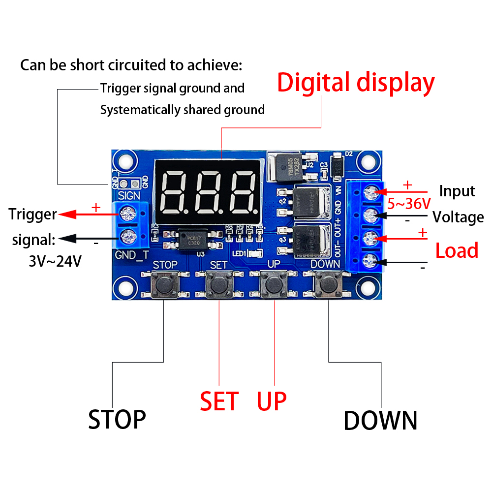 Dc 6-30v digitala tidsfördröjningsreläer led-display automatiseringscykeltimerkontrollbrytare justerbart tidsrelä tidsfördröjningsbrytare