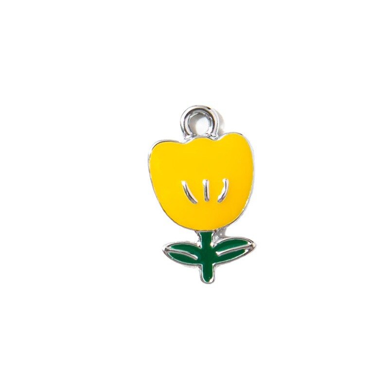 Breloques en forme de fleur de tulipe rouge émail argent, pendentif pour bijoux, fabrication de Bracelet, boucles d&#39;oreilles, collier, accessoires, 10 pièces