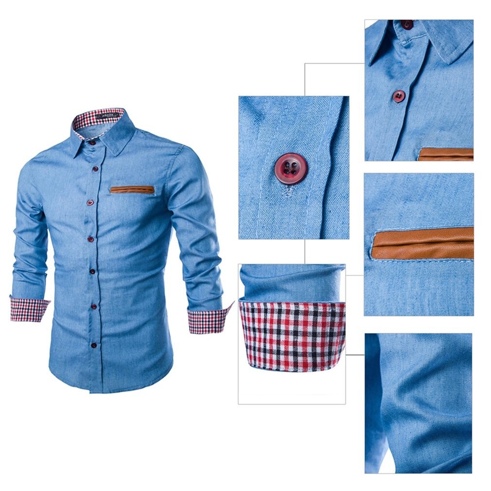Jeansskjortor herr cowboyskjorta casual långärmad slim fit skjorta höst man jeans jeansskjorta toppar storlek s-xxl