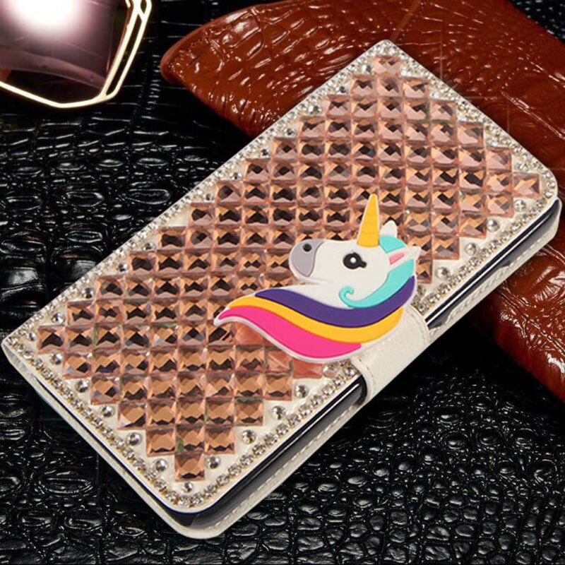 Yelun for huawei honor 10 3d bling luksus krystal rhinestone bowknot unicorn diamant flip pu læder cover cover