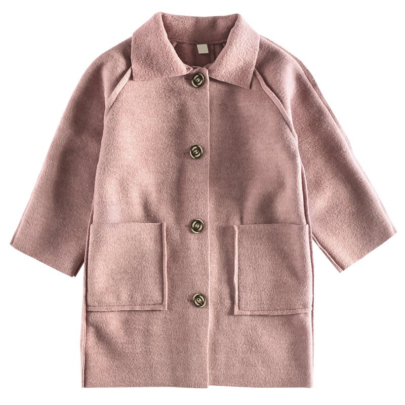 Piger uldfrakke pigetøj fleece solid overfrakke børnejakke til piger vinterfrakke overtøj børnetøj 10 12 13 år: Lyserød / 13