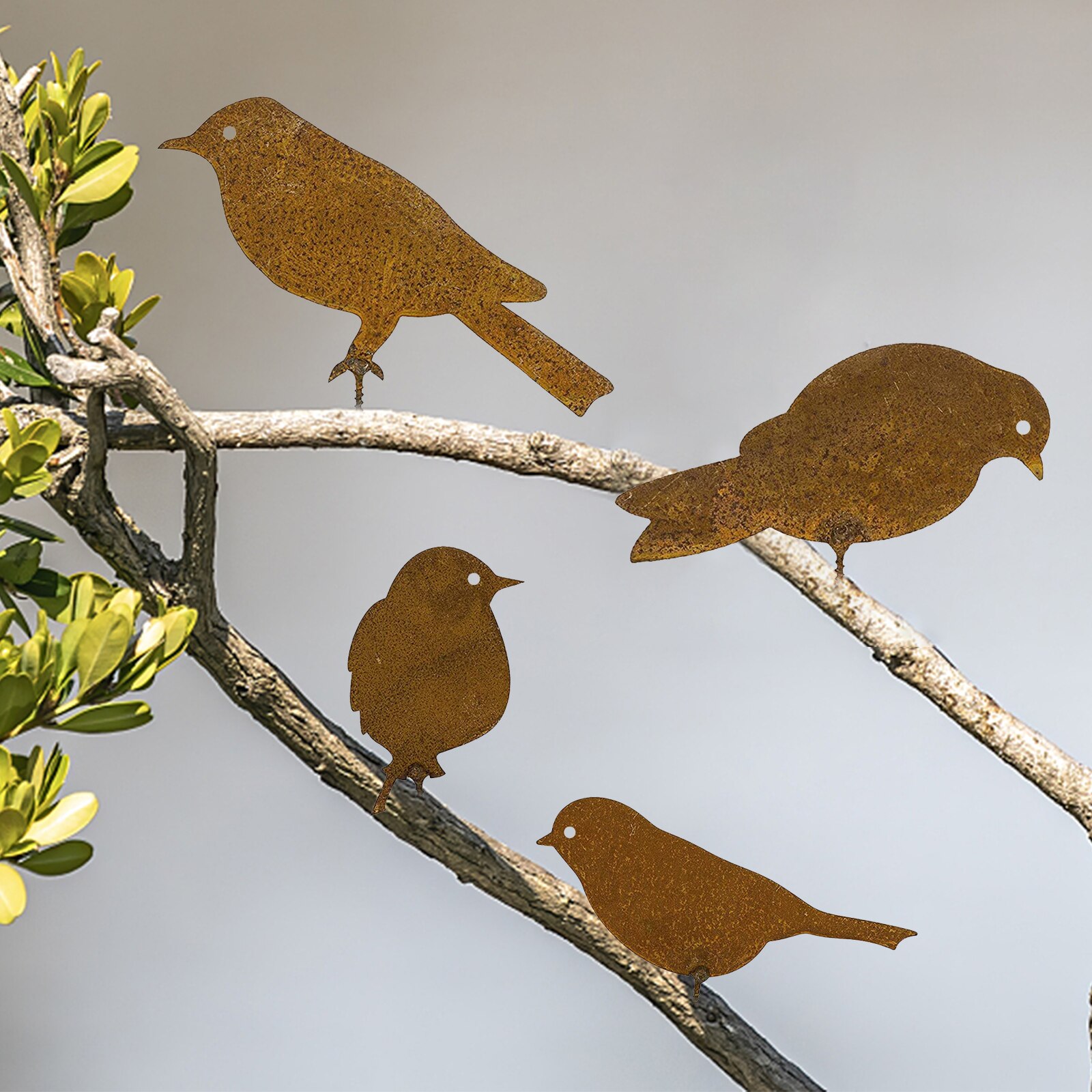 Practical Metal Birds with Rusty Patina Garden Art Outdoor Craft Statue Garden Decoration Ornaments