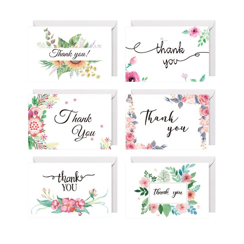 6 Pattern/set Thank You Cards Paper Thanks Greeting Card Appreciation Cards With Envelopes Message Card: H02