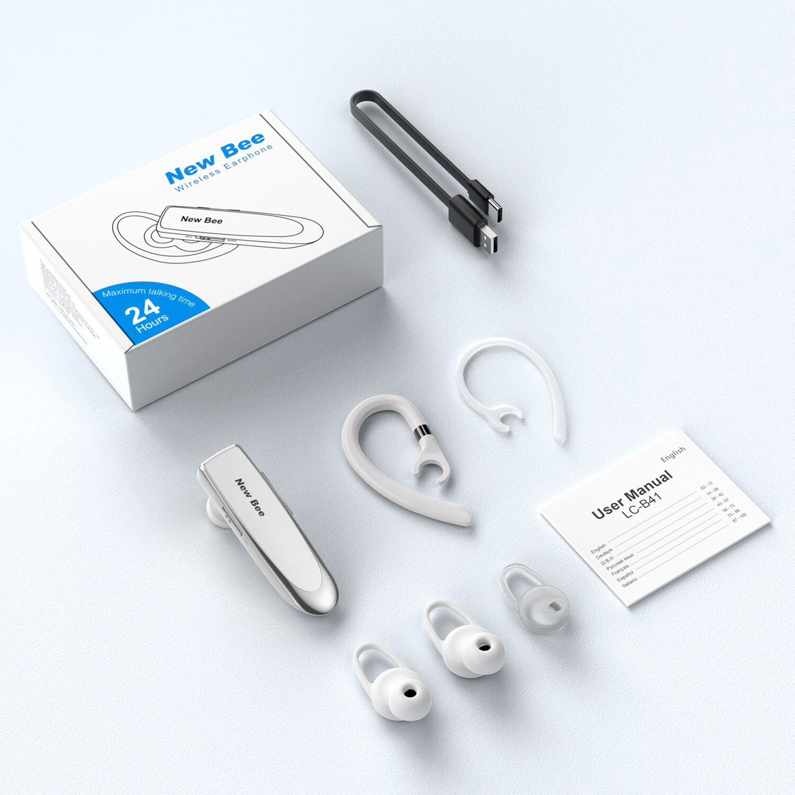 NEWBEE-auriculares inalámbricos con Bluetooth, cascos deportivos con micrófono y cancelación de ruido, manos libres, 24 horas de conducción y oficina