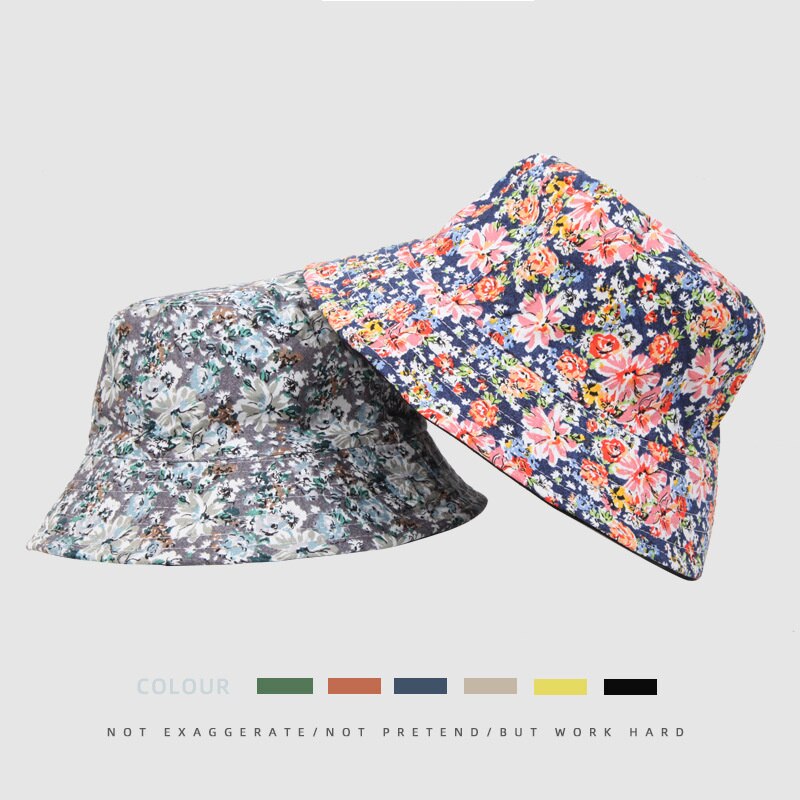 Gorros de pescador reversibles con estampado Floral para hombre y mujer, protector solar, de algodón, doble cara, antisol