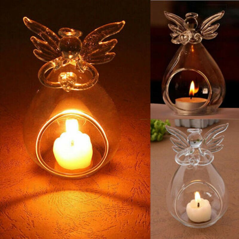 Romantic Angel Glass Crystal Hanging Tea Light Candle Holder Home Party Wedding Decor Fashionable Candlestick