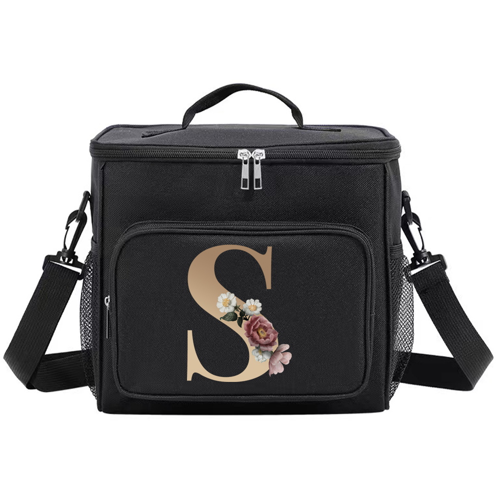 Multifunctional Lunch Bag for Teenage Black Color Picnic Meal Box Waterproof Lunch Box Gold Letter Printing Series: Silver