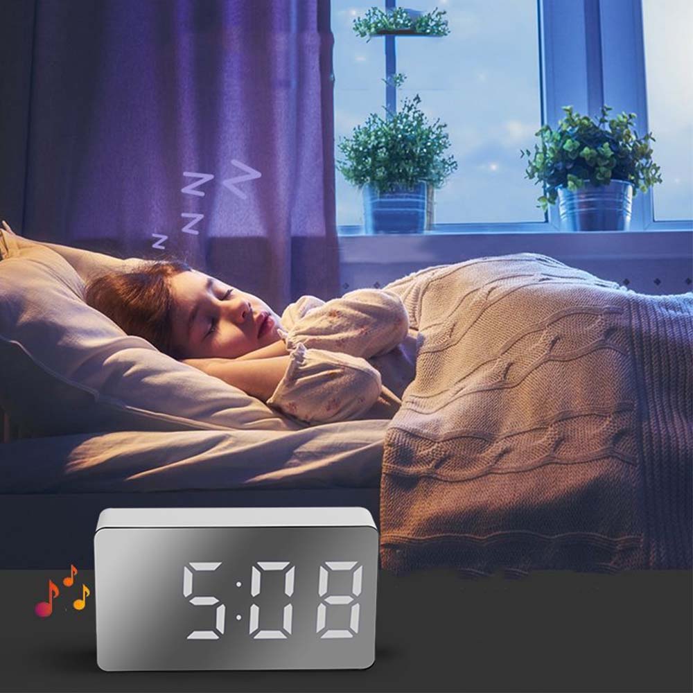 Alarma Digital de reloj con espejo y luz LED, posponer y visualización de hora nocturna, multifuncional, LCD, mesa de luz, escritorio, USB, 5v, sin batería, decoración del hogar