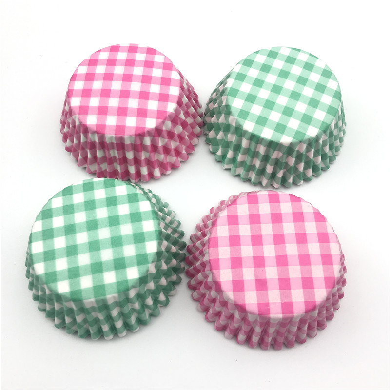 100 stks/partij Roze Groen Plaid Cupcake Papier Liner Bakken Muffin Cupcake Mold Cups Taart Decoreren Gereedschappen Cupcake Box Set