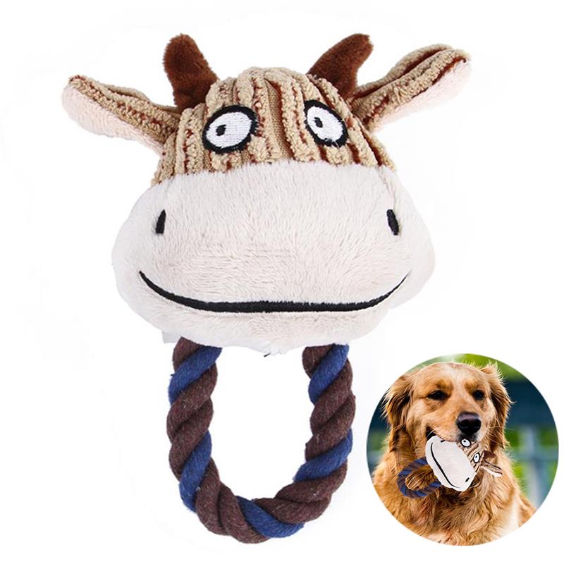 Funny Pet Dog Toys Chew Squeaky Toys Cow Bear Plush Chewing Sound Molar Bite Grinding Animal Shape for Dogs Cat Toys: Cattle A