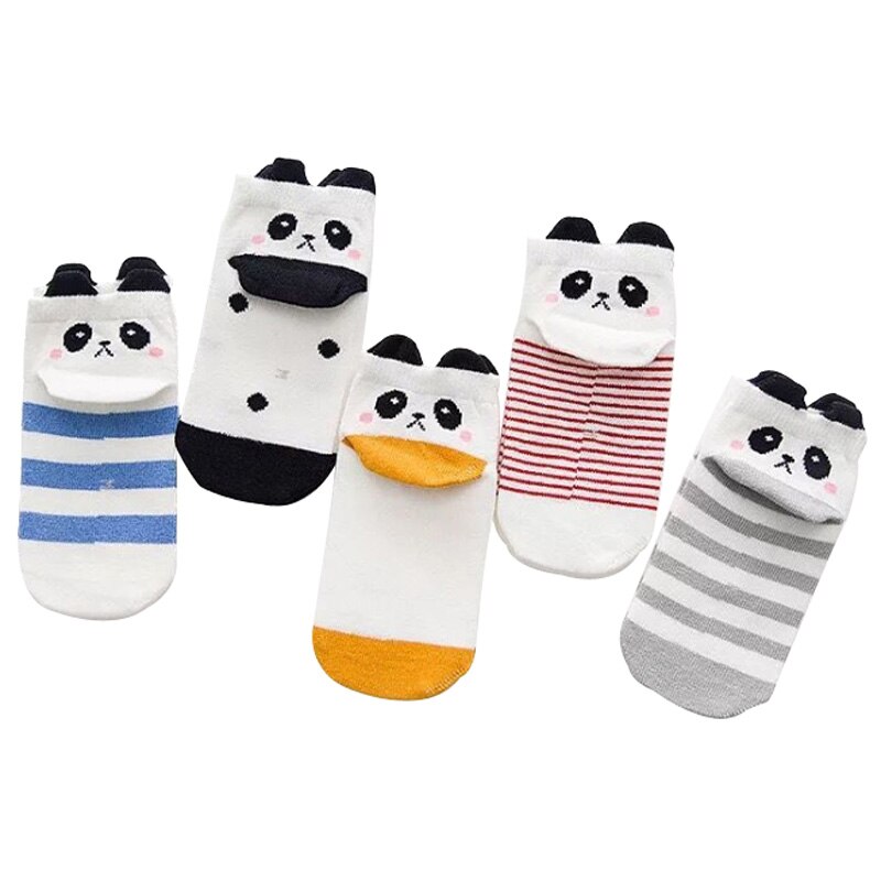 5 Paren/partij Panda Kind Sokken Schattige Kinderen Jongen Meisje Mooie Cartoon Oren Korte Katoenen Sokken Voor Peuter Kinderen 1 Te 11 Jaar