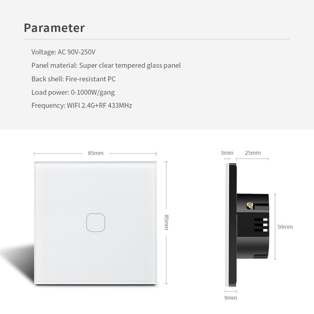 Eu standard 220v tuya wifi smart switch fungerer med alexa google home touch switch til led lampe timer stemmestyring vægkontakt
