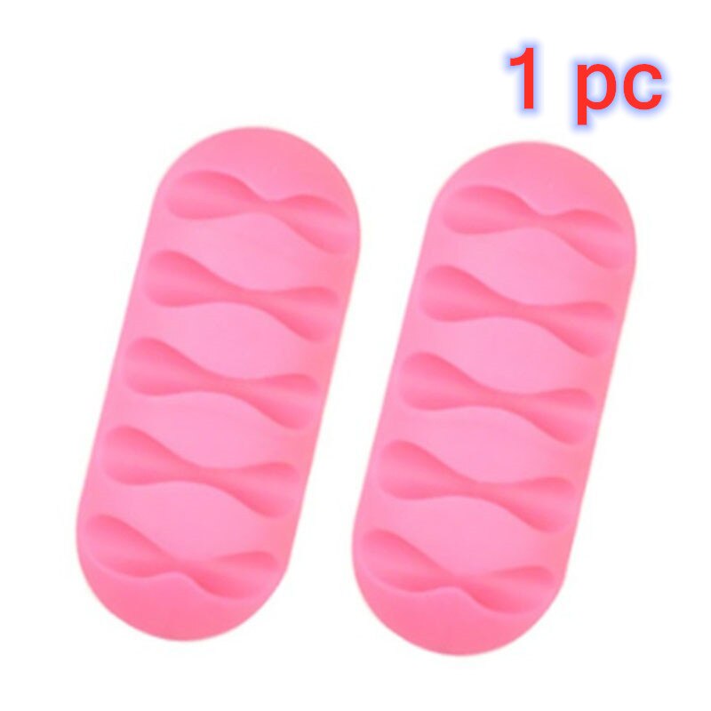 Cable Holder Protector Organizer Desktop Management Finishing Desktop Plug 5 Holes Strip Silicone Wire Retention Clips For Home: 1pcs pink