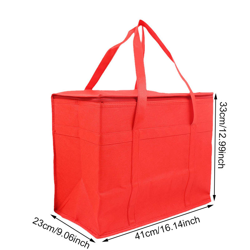Large Capacity Insulated Grocery Bags Foldable Reusable Soft Cooler Bag Lightweight Cold Takeout Food Bag: Red