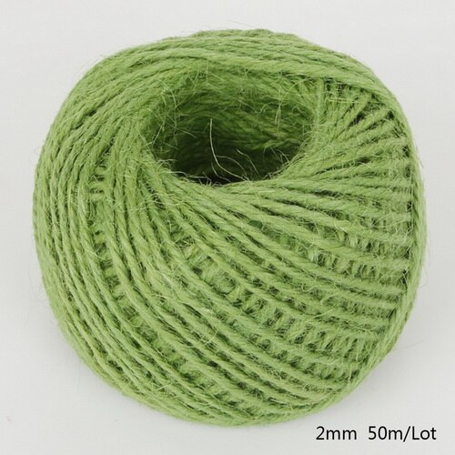 Rollo de cuerda de cáñamo de arpillera Natural, cordel de yute arpillera Natural, 2mm, macramé, decoración de etiquetas de boda, 1 rollo de 50M, varios colores: Olive Green