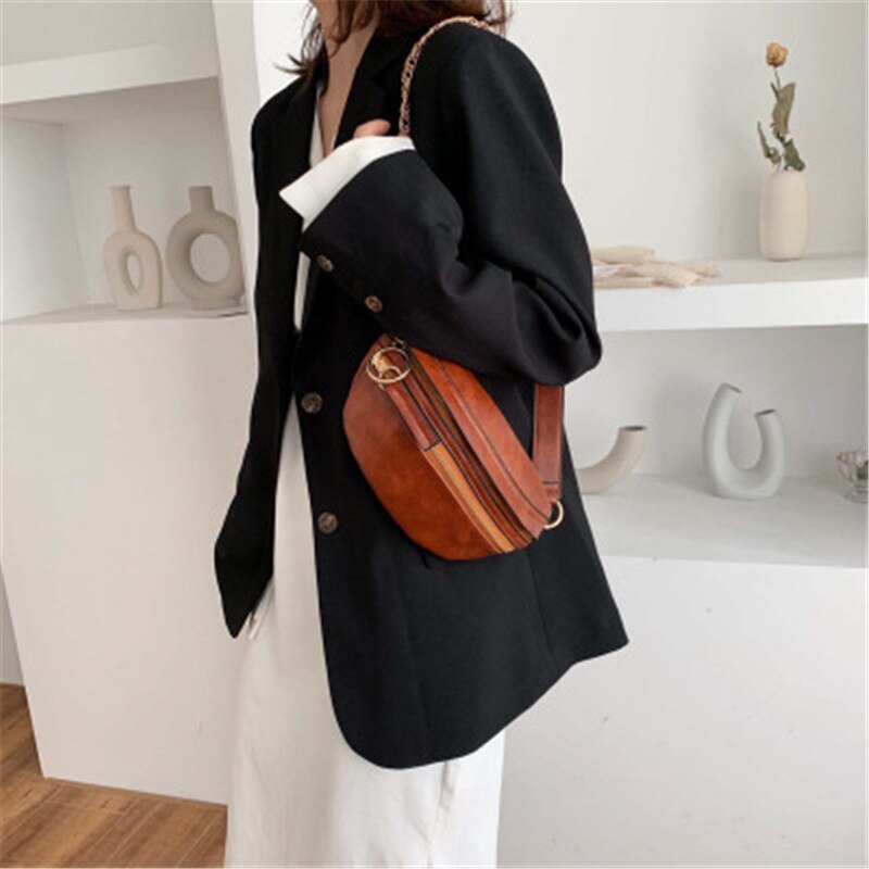 Vintage ensfarvet taljepakke til kvinder designer mærke pu læder fanny pack messenger bag afslappet kvinder talje bælte taske