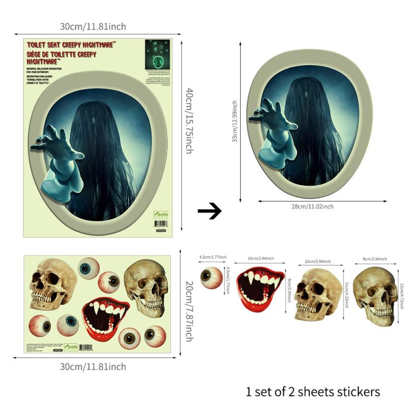 FUNLIFE Toilet Stickers Halloween Decorative Toilet Stickers DIY Skull Toilet Stickers Waterproof Removable Stickers Decoration: 05
