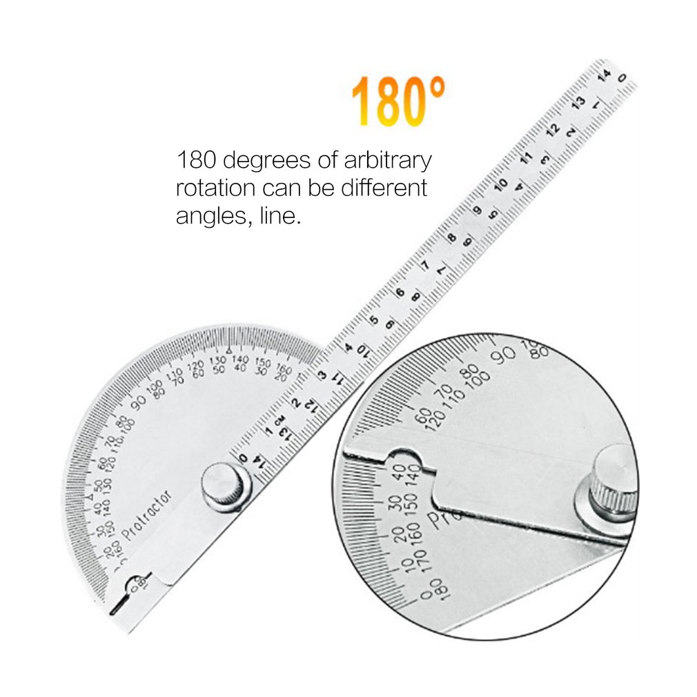 14.5cm 180Degree Adjustable Protractor Stainless Steel Arm Rotary Multifunction Roundhead Angle Ruler Woodworking Measuring Tool