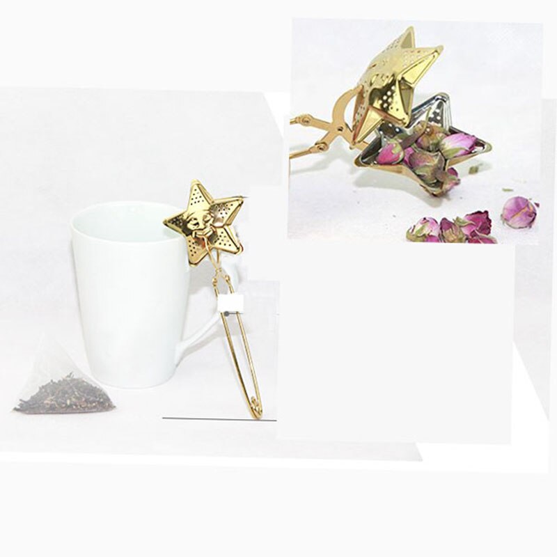 2pc guld te infuser si rustfrit stål løse blade filter til te kugle pose mesh langt håndtag star moon tekande form