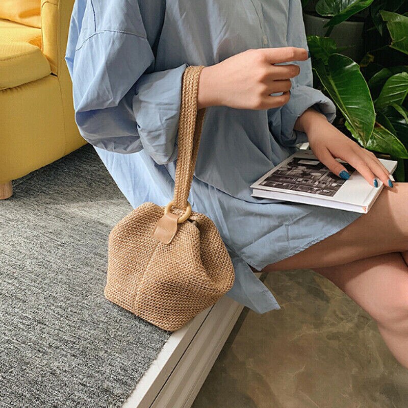 Noenname women strand stroh gewebt taschen sommer rattan korb umhängetasche runde handtasche wicker weave handbag crossbody bags