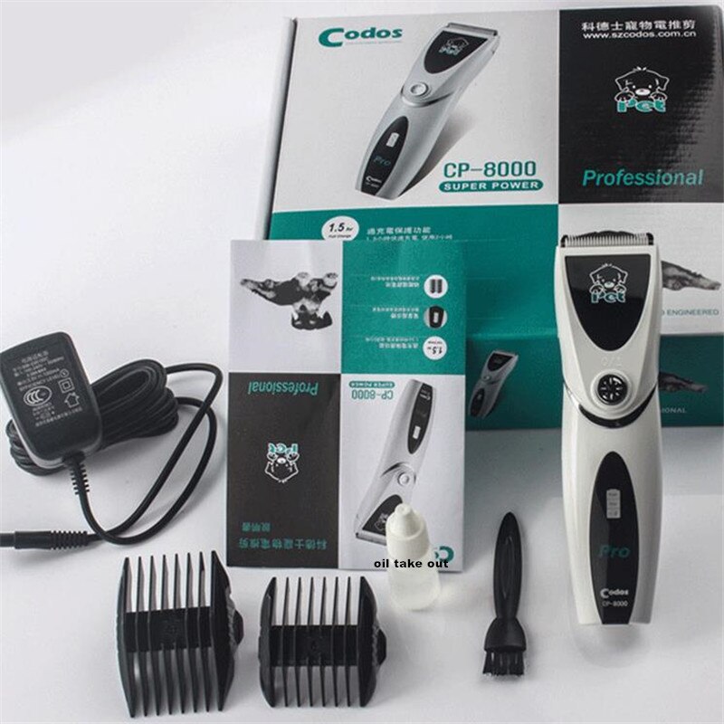 100%  originele codos cp -8000 huisdierhaartrimmer hondenhaarscheerapparaat elektrische tondeuse voor huisdieren scherp keramisch mes wit 110v-240v: Wit / Ons stekker