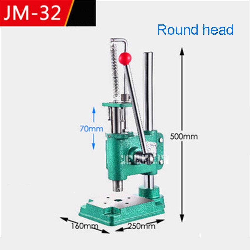 Jm -32 lille manuel stansepresse desktop håndstansemaskine højdejusterbar håndpress firkantet/rundhoved: Sølv