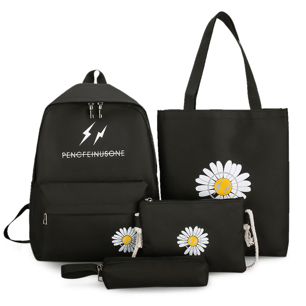 4 Stks/set Schooltassen Voor Tienermeisjes Waterdichte Rugzak Vrouwen Boekentassen Student Kid Schooltas Muchila Escolar: Black