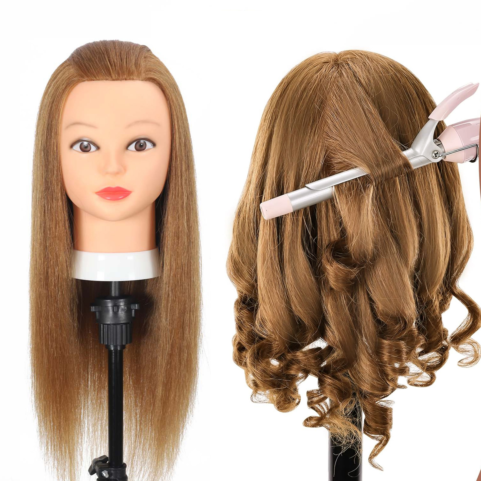 Cabeça de manequim de cabelo 100% real com cabelo humano, cabeleireiro, cosmetologia, manequim, treinamento, prática, estilo, cabeça de boneca