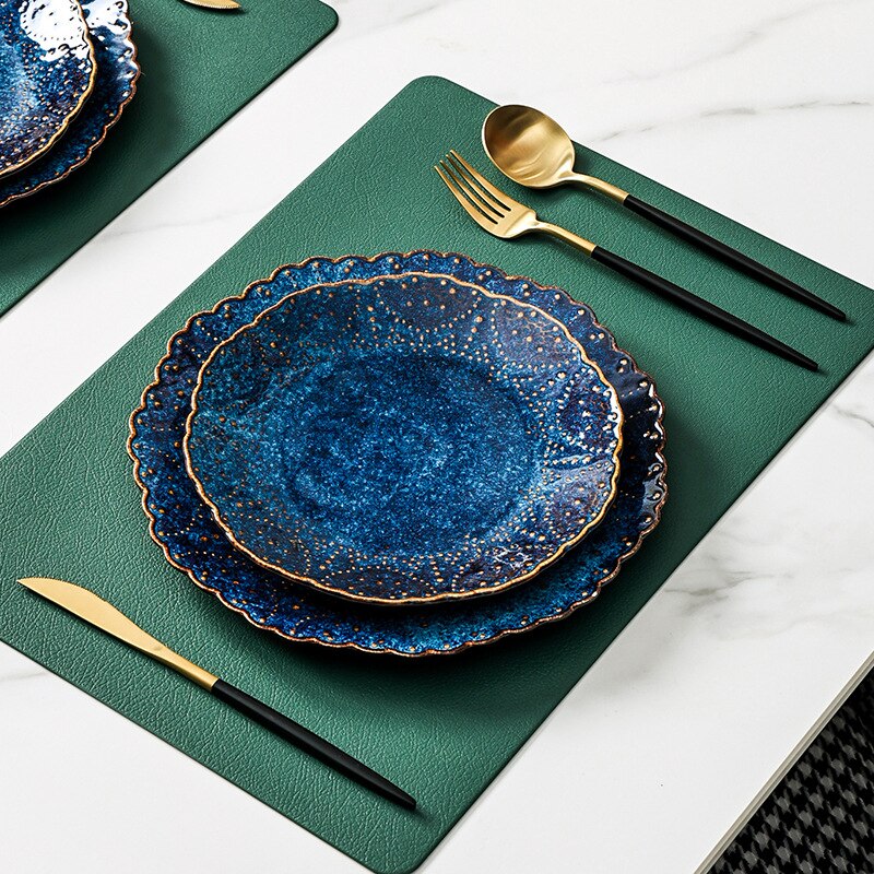 Large Dinner Plates for Dinner Salad Dessert Blue Ceramic Dinner Plates
