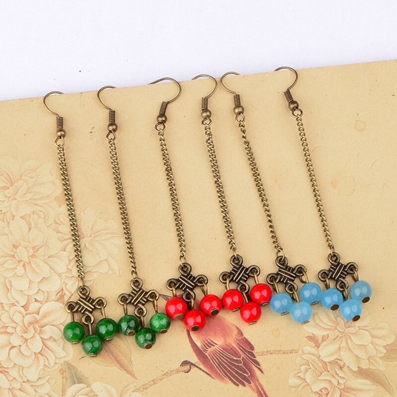 8 sezonów moda Handmade kobiety spadek kolczyki Antique Bronze Metal Link Chain Tassel Trendy chińskie etniczne kolczyki urok, 1 para