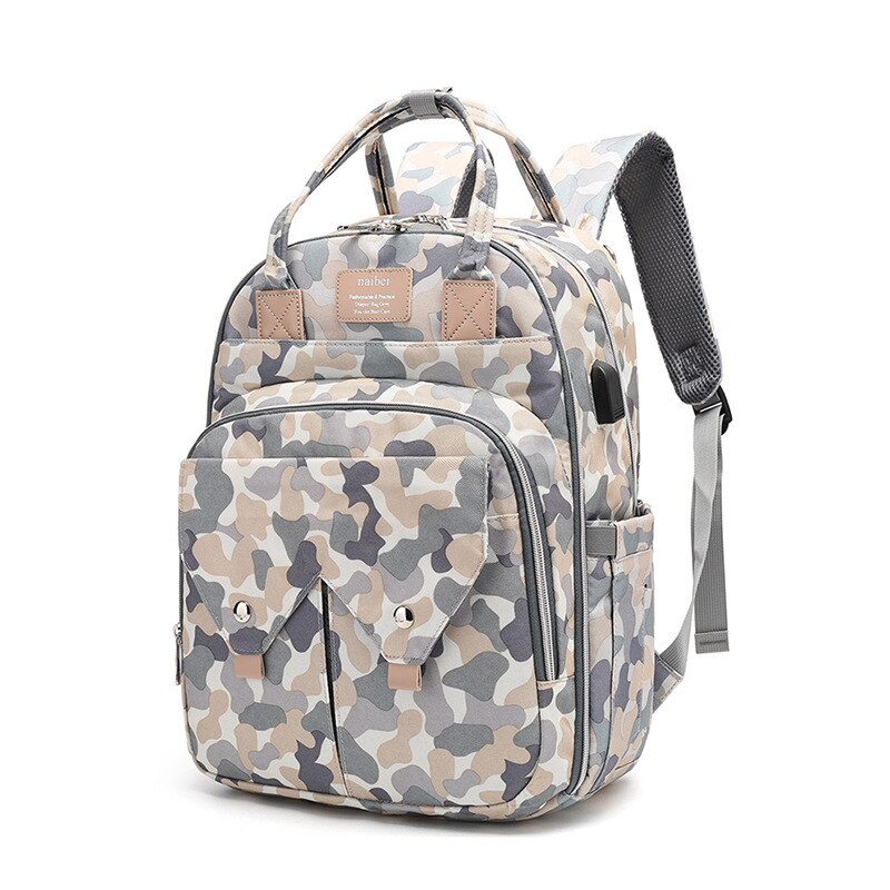 Stijl Luiertas Multifunctionele Grote Volume Mother 'S Tas Usb Oplaadbare Verpleging Rugzak: Shoulder Cover Camouflage