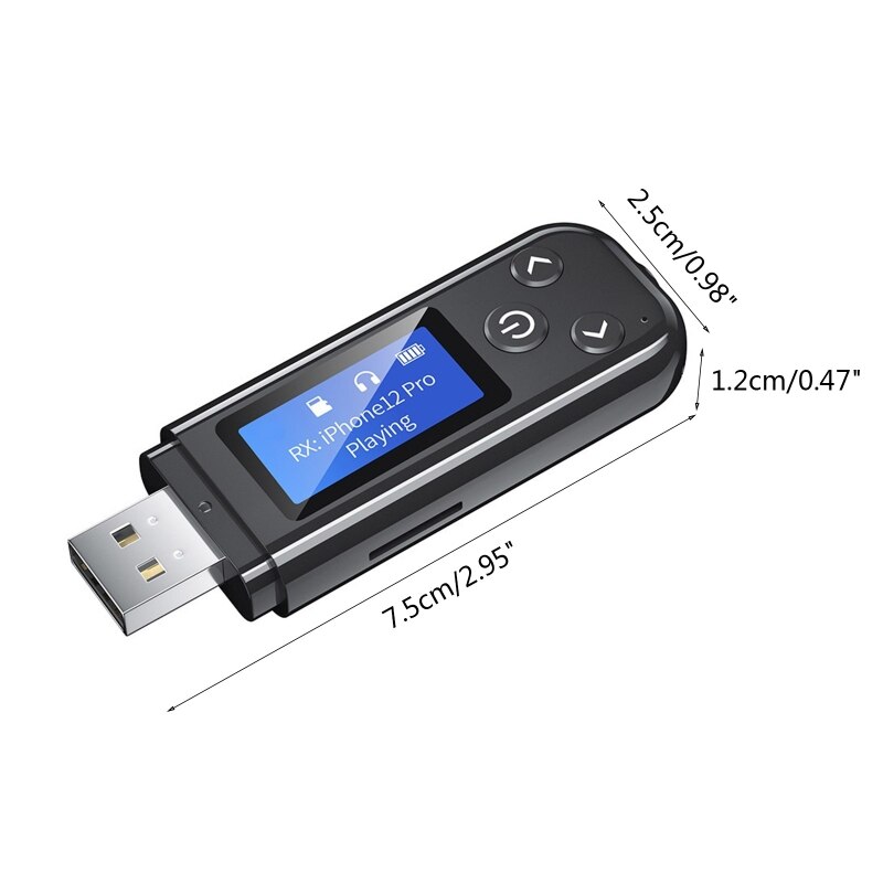 USB Bluetooth-compatible5.0 Receiver Transmitter Wireless Digital AUX Display Adapter TF Reader for TV Car Headset