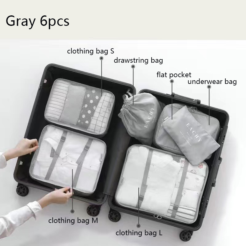 6 Stuks Koffer Organizer Verpakking Kubussen Reizen Kit Accessoires Bagage Opbergzakken Schoenkleding Organizer Toilettas Mannen Vrouwen: Roze