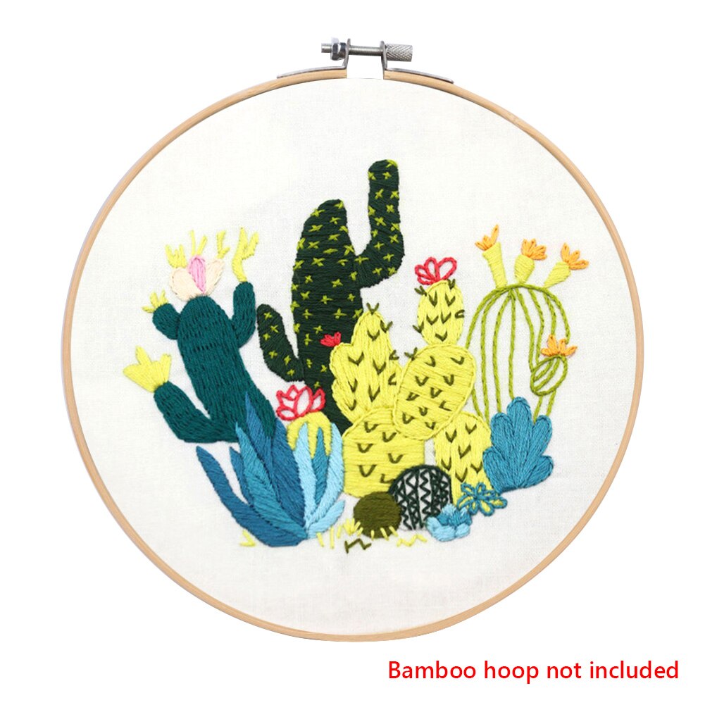 DIY Flowers Plants Pattern Embroidery Set With Pattern+Instructions, Needlework DIY Beginner Stitch Kit Embroidery Tools Hoop: 02