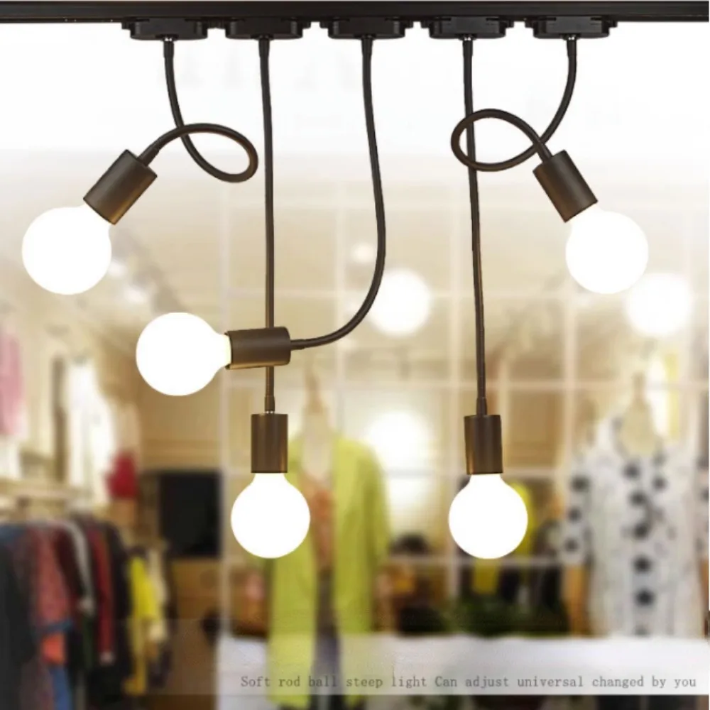 Black White LED Track Lighting E27 Adjustable Gooseneck Hose Track Spotlight Fixture for Clothing Store Exhibition Hall