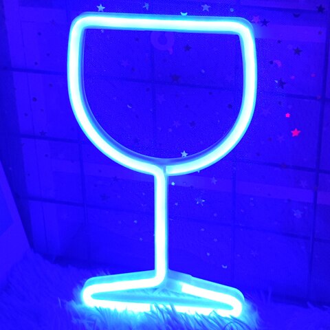 Wine Glass Led Neon Light Signs Winebowl Wall Hanging Lamp Wall Night Light Usb Battery Operated Neon Sign Bar Room Decor: Glass-Blue