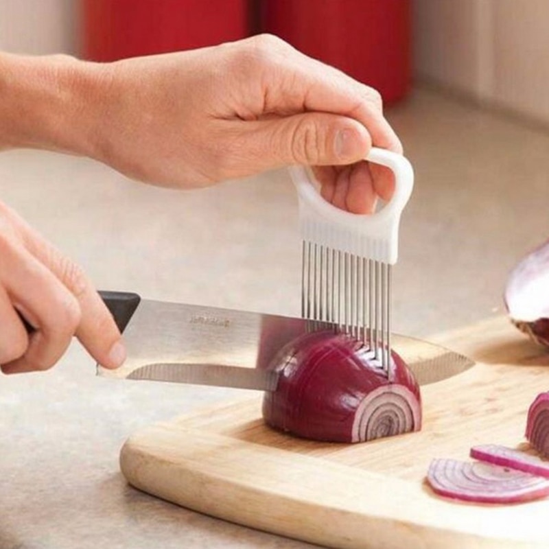 Rvs Ui Snijder Ui Vork Fruit Groenten Cutter Slicer Mes Snijden Veilig Aid Holder Kitchen Tools Tomaat Cutter