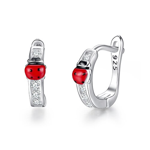Belawang 925 sterling silver ring örhänge barn flicka barn örhängen emalj nyckelpiga kärlek hjärta glänsande smycken brincos kolczyki: Ye3189